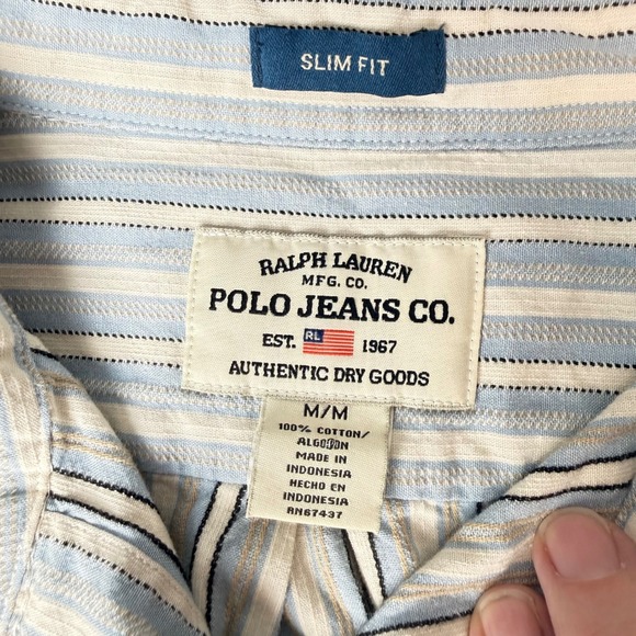Polo Jeans Co Ralph Lauren Button Down Mens Medium Blue Stripe Slim Fit - Picture 6 of 10